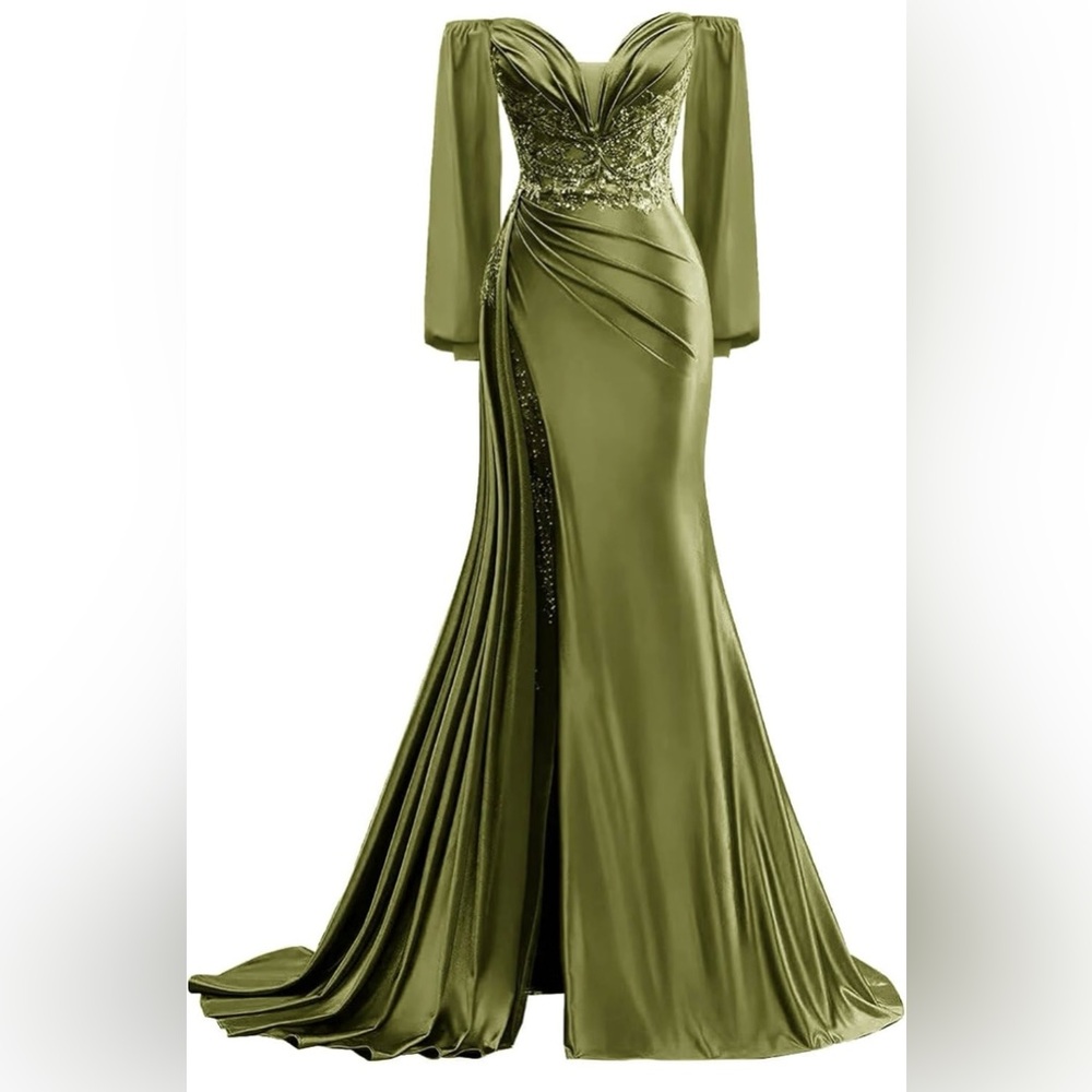 Sophisticated Olive Long Sleeve Gown